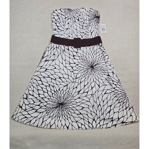 B. Smart White‎ Brown Floral Strapless Dress Women's Size 6 Party Cocktail